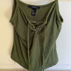 Olive Green Lace-Up Tank Top